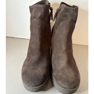 Sofft Women's Dark Brown Suede Wedge Ankle Boots Side Zip Comfort Size 7.5